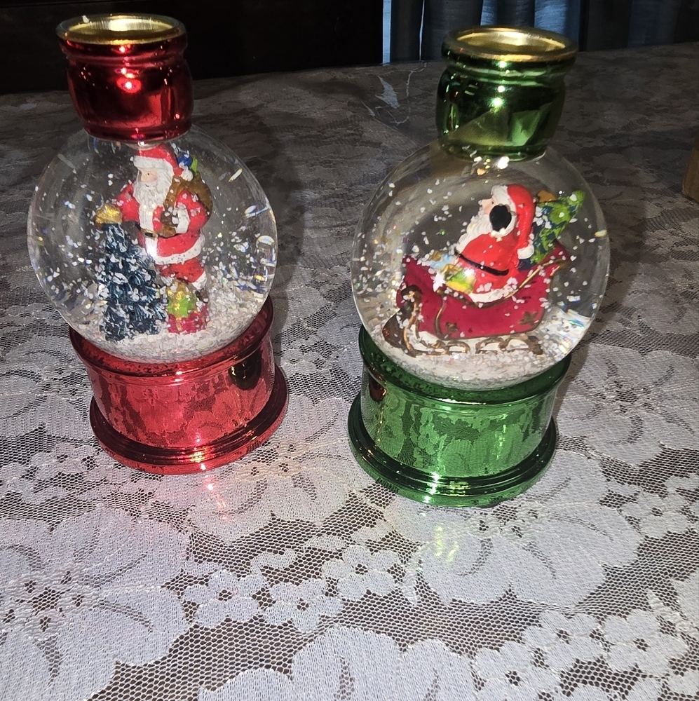 Festive Santa Snow Globe LED Candle Holder Set - Red and Green
